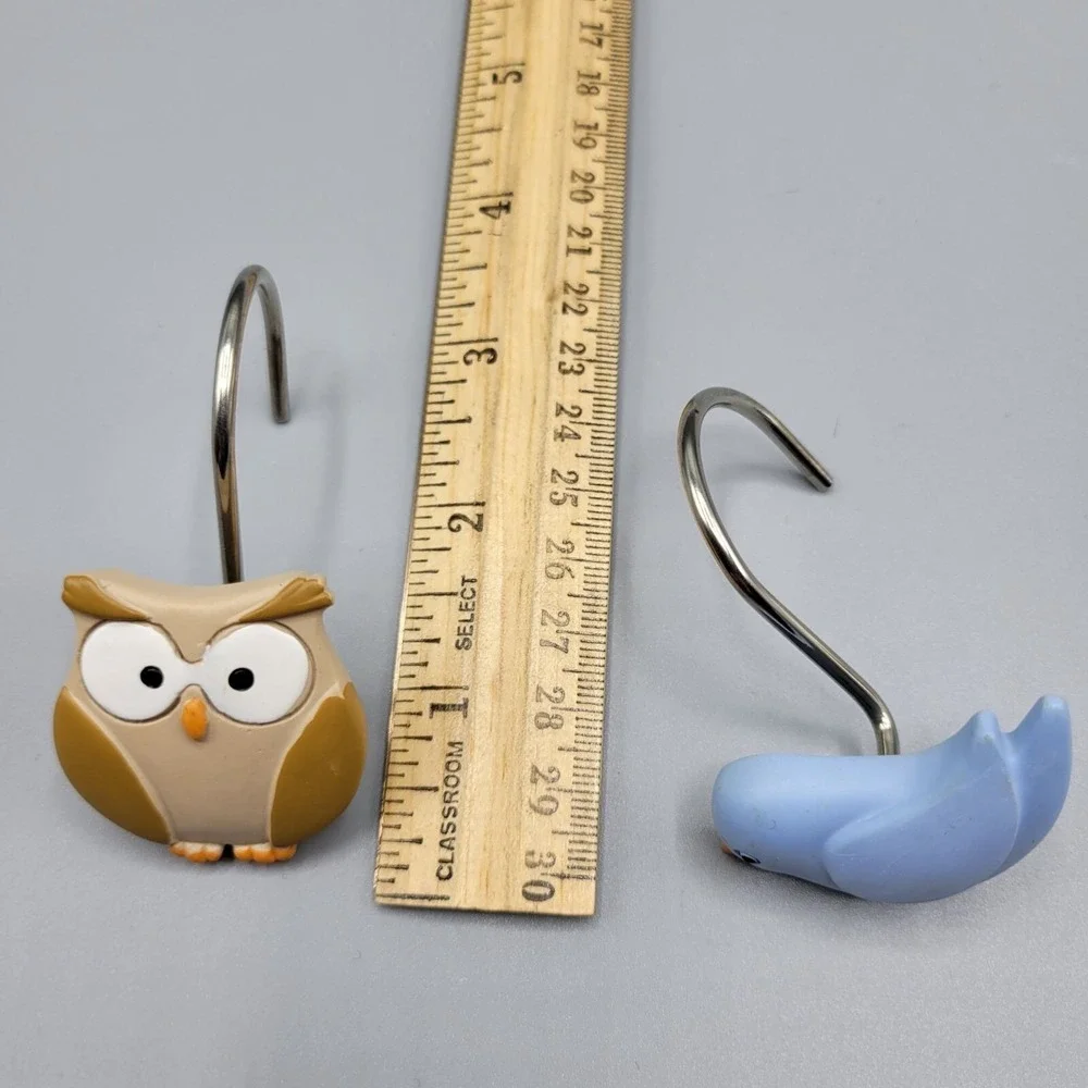 Owl & Bird Shower Curtain Hooks Set Of 12 Bathroom Decor